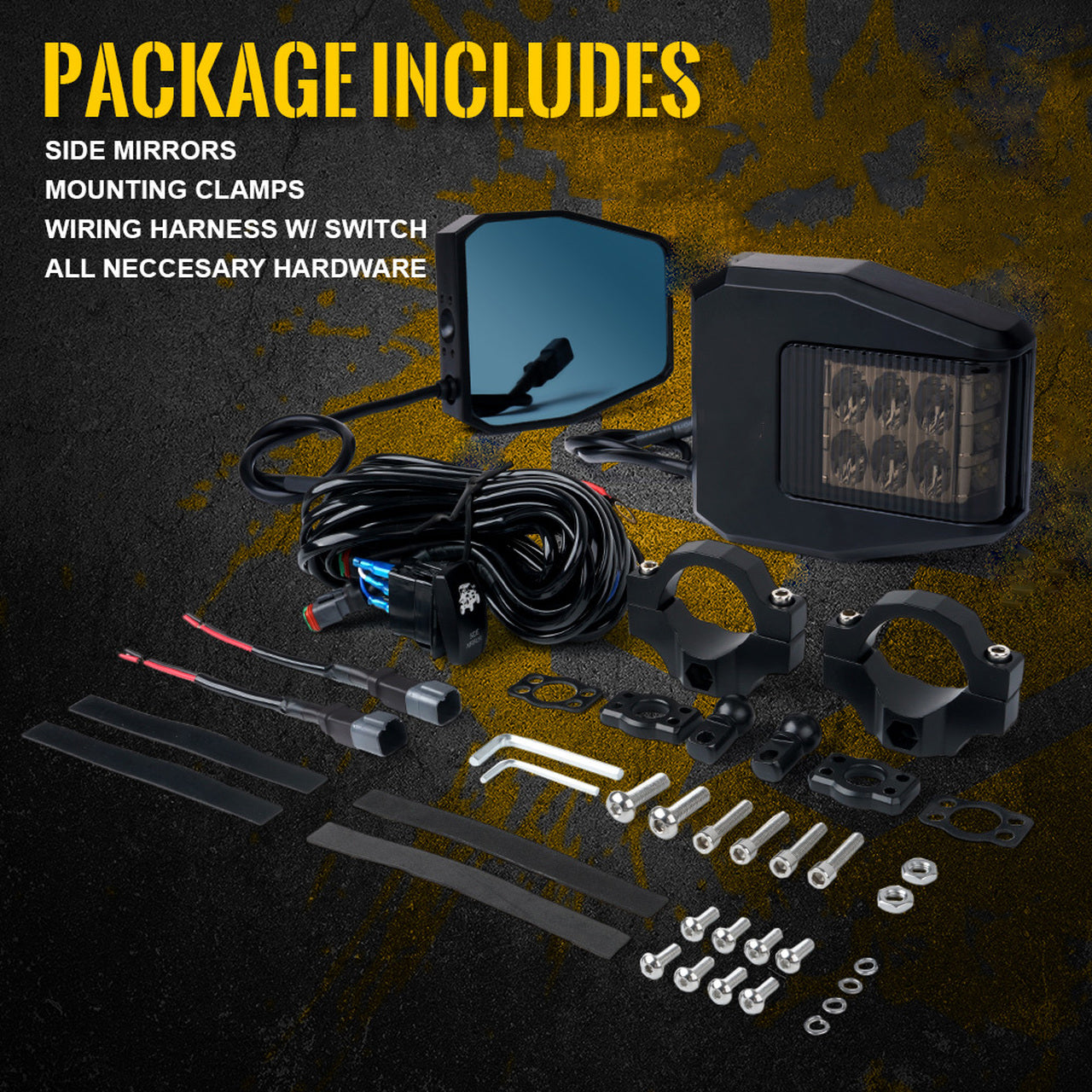 UTV Roll Bar Cage Side Mirrors with LED Spot Lights and Anti-Glare Mirrors