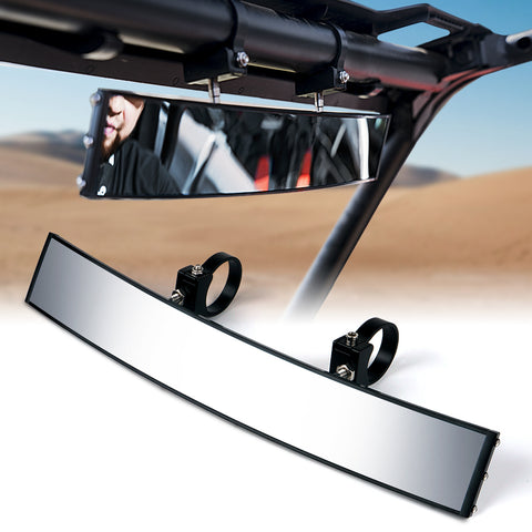 17.5" Convex Rear Wide View Tempered Glass Mirror for UTVs with 1.75" to 1.85" Rollbars