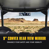 9" Convex Rear View Tempered Glass Mirror for UTVs with 1.75" to 1.85" Rollbars
