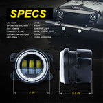 4" 60W CREE LED Fog Lights W/ Amber Halo Ring DRL for JK/JL/JT