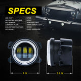 4" 60W CREE LED Fog Lights W/ Amber Halo Ring DRL for JK/JL/JT